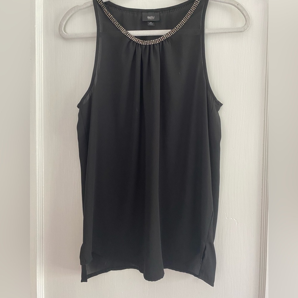 MOSSIMO dressy black tank blouse with diamond jeweled neckline women’s size S